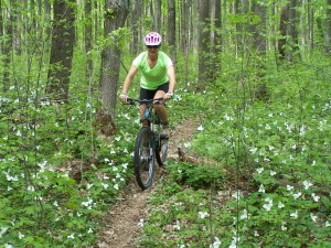 Mountain biking on the Boyne Mountain trails, Boyne Falls, Michigan. 