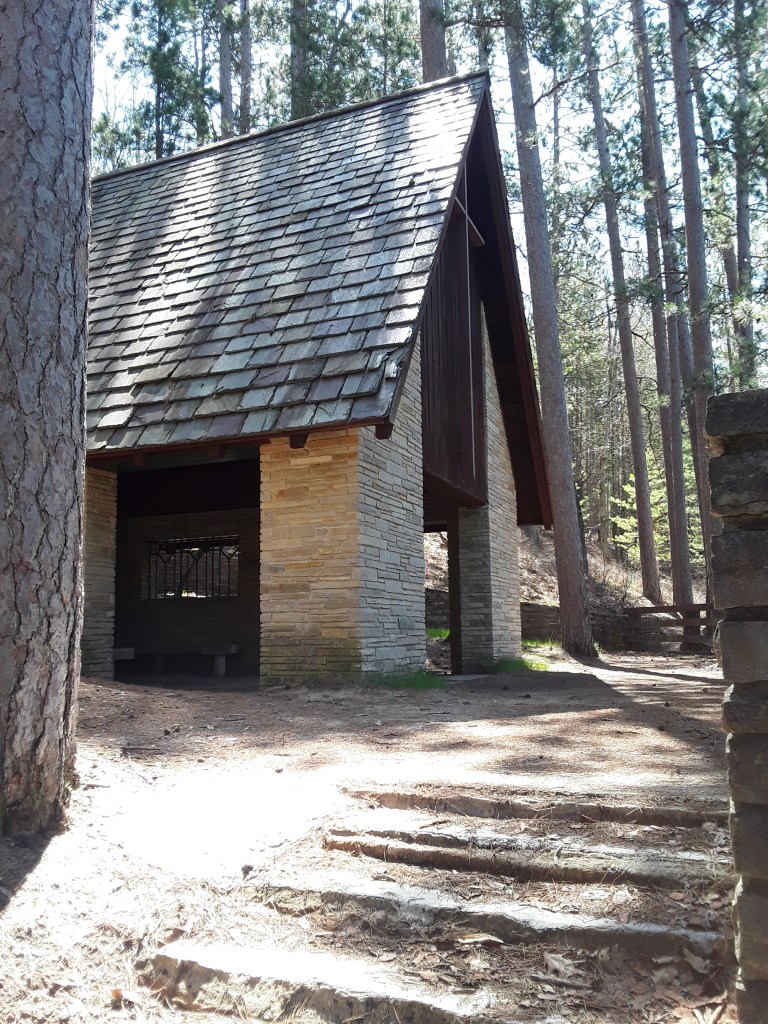 The Mason Chapel sits next to the South Branch of the Au Sable River.